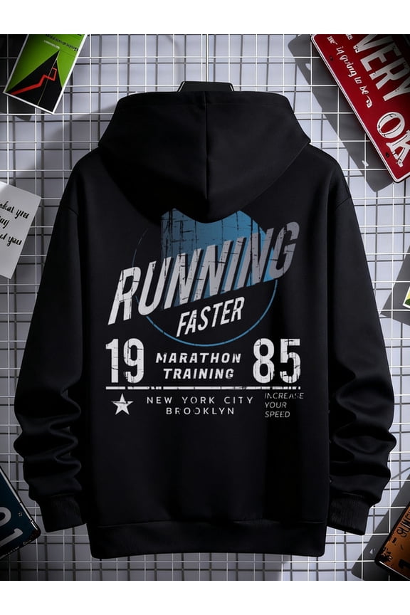 Marathon Runner graphic hoodies Exercise for men regular fit black Regular Fit, Everyday Comfort, Comfortable Casualwear, Urban Style, vintage basketball gym Fashion Unisex hoodie