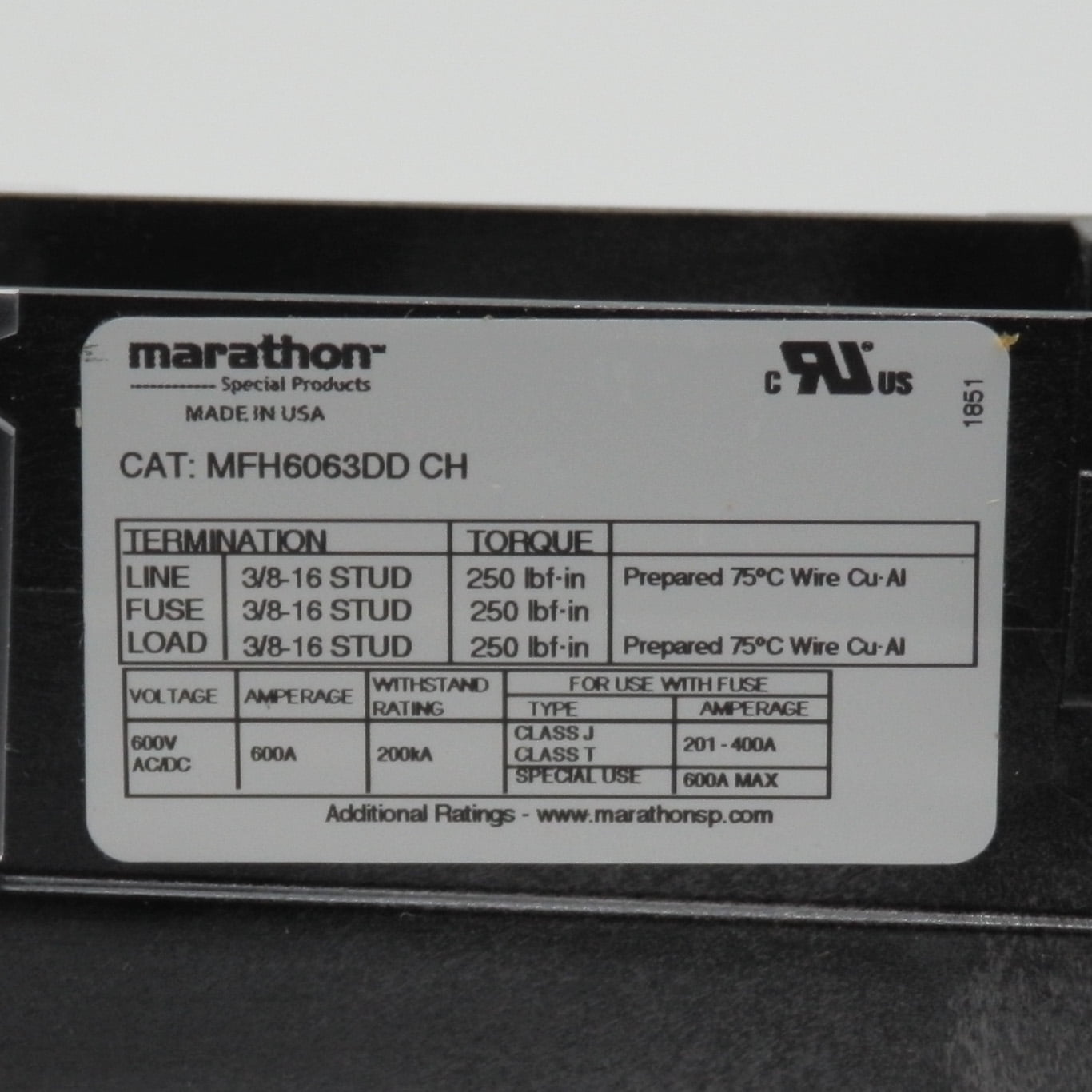 Marathon Special Products Modular CH Fuse Holder With Cover MFH6063DD