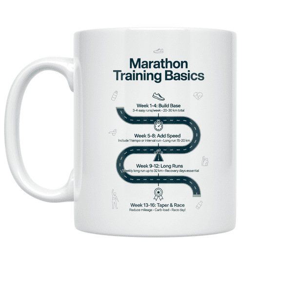 Marathon Training Basics Infographic Design - Running Enthusiast - 11 oz Ceramic Coffee Mug