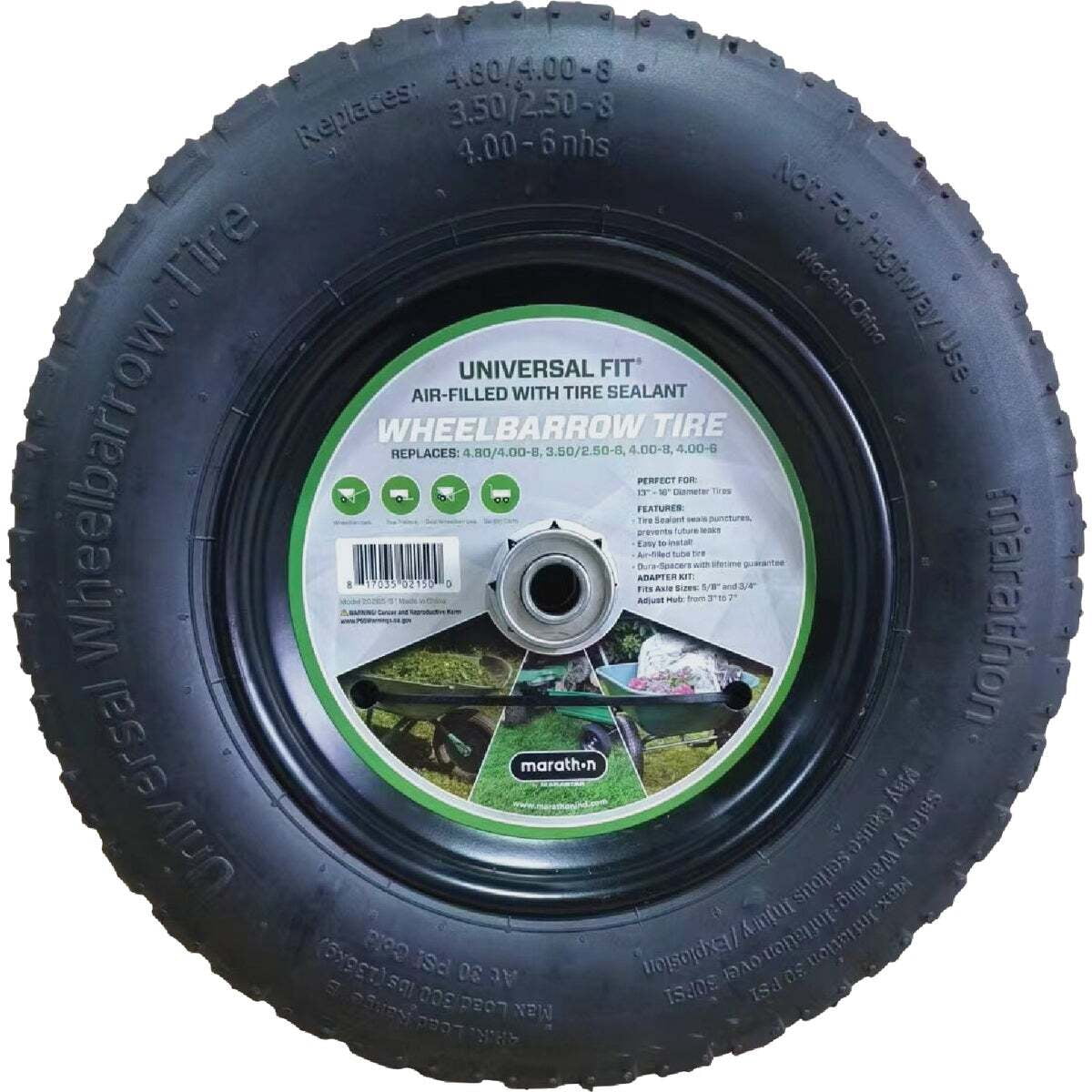 Marathon Universal Fit Wheelbarrow Tire with Flat Free Tire Sealant 20265-S
