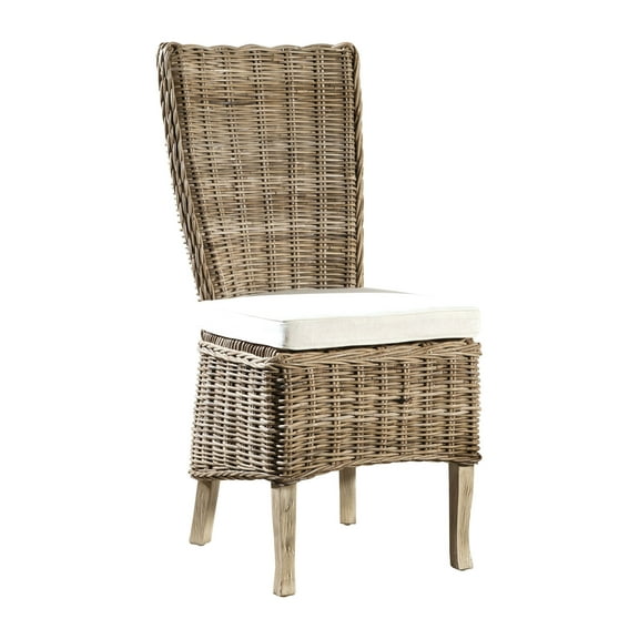 Marathon Woven Kubu & Mahogany Highback Side Dining Chairs (Set of 2)