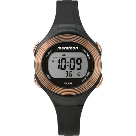 Marathon by Timex Women's Digital 34mm Black/Rose Gold-Tone Watch, Resin Strap