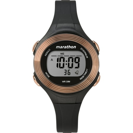 Marathon by Timex Women's Digital 34mm Black/Rose Gold-Tone Watch, Resin Strap