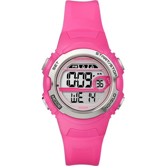 Marathon by Timex Women's Digital Mid-Size Watch, Bright Pink Resin Strap