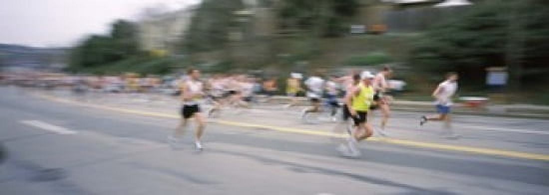 Marathon runners on a road Boston Marathon Washington Street Wellesley Norfolk County Massachusetts USA Canvas Art - Panoramic Images (18 x 7)
