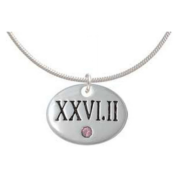 Marathon with Pink Crystal Roman Numeral Charm Necklace, 18"+2" Extender