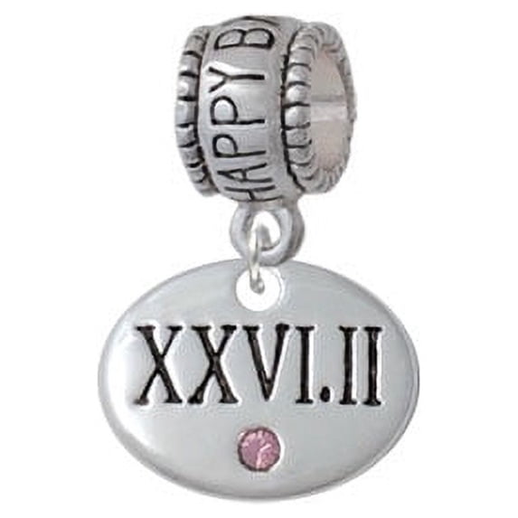 Marathon with Pink Crystal Roman Numeral - Happy Birthday Charm Bead
