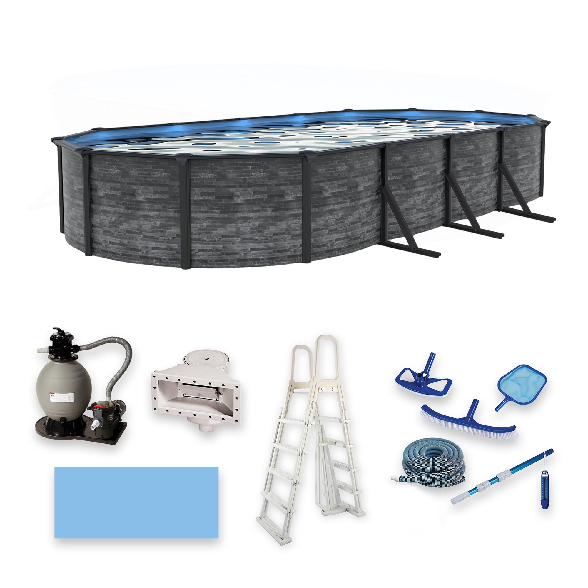 Blue Wave Marbella 12-ft x 24-ft Oval 52-in Deep Above Ground Swimming Pool 6in Top Rail Metal Wall Swimming Pool Package