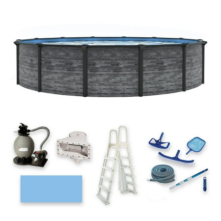Blue Wave Marbella 15-ft Round 52-In Deep Above Ground Swimming Pool 6in Top Rail Metal Wall Swimming Pool Package