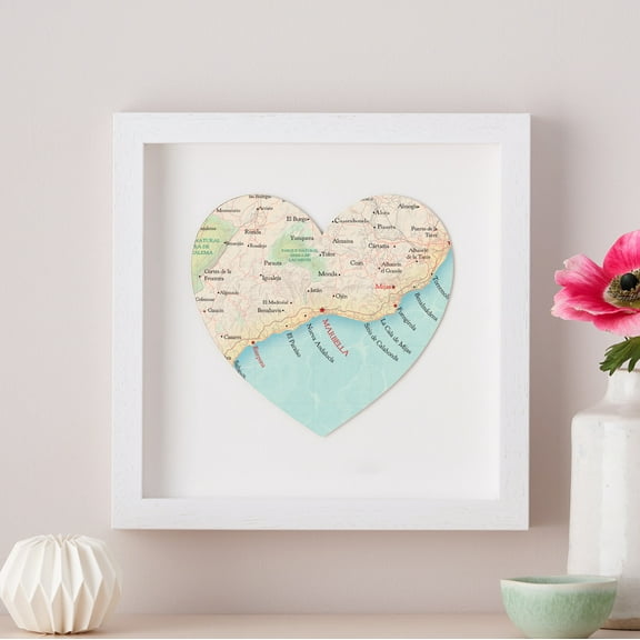 Marbella Map Heart Print 3D Map Heart Print