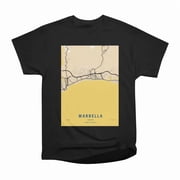 Marbella Spain Yellow City Map T-Shirt Tee Gift For Him Merch For Her Apparel For Friend