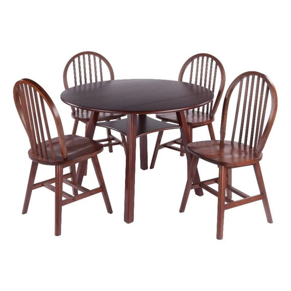 Marbelle 5-Pc Drop Leaf Dining Table with 4 Windsor Chairs Walnut