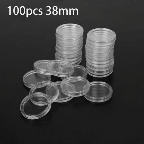 Marbhall 100Pcs 38 mm Coin Holder Capsules Clear Round Plastic Coin Container Case for Coin Collection Supplies Clear