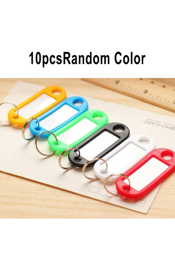 10Pcs Tough Plastic Key Tags with Split Ring Label Window Colorful