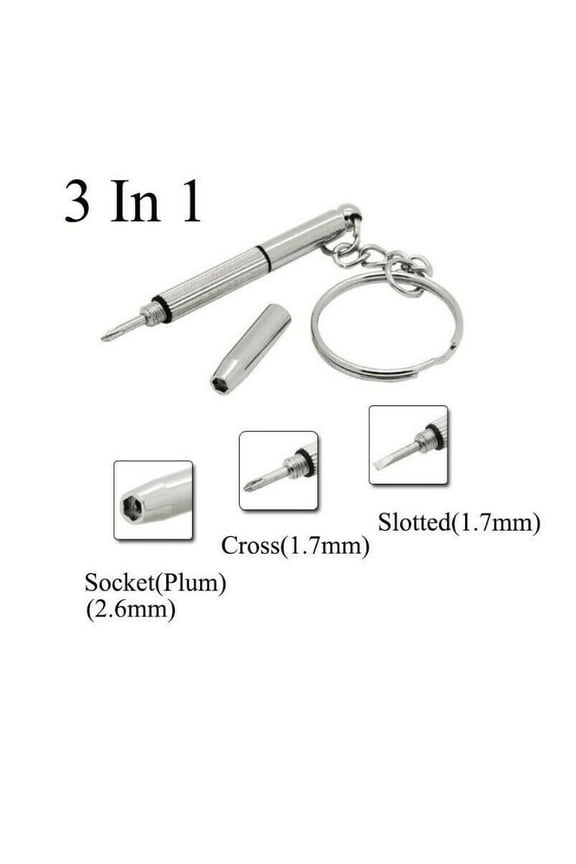 1Pc Eyeglass Screwdriver, 3in1 Mini Sunglasses Eyeglass Phone Watch Repair Keychain Screwdriver Kit Tool - Home Essential Tools, Holiday Gifts Silver