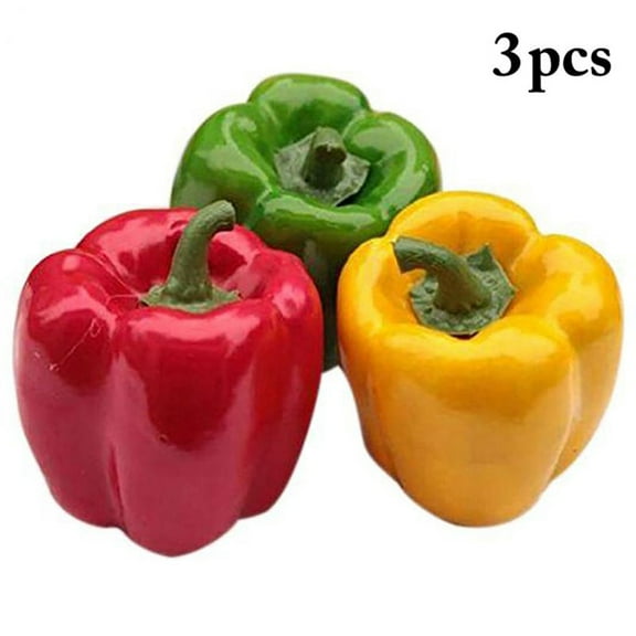 Marbhall 3Pcs Artificial Bell Peppers Fake Veggie Colorful Bell Peppers for Decoration, Decorative Vegetables, Red Green Yellow Bell Peppers