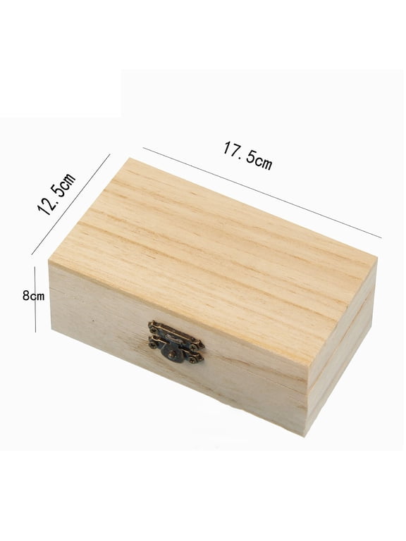 Unfinished Wooden Box Rectangle Keepsake Box Stash Boxes with Hinged Lid for DIY Easter Arts Hobbies, Jewelry 17.5*12.5*8cm Brown