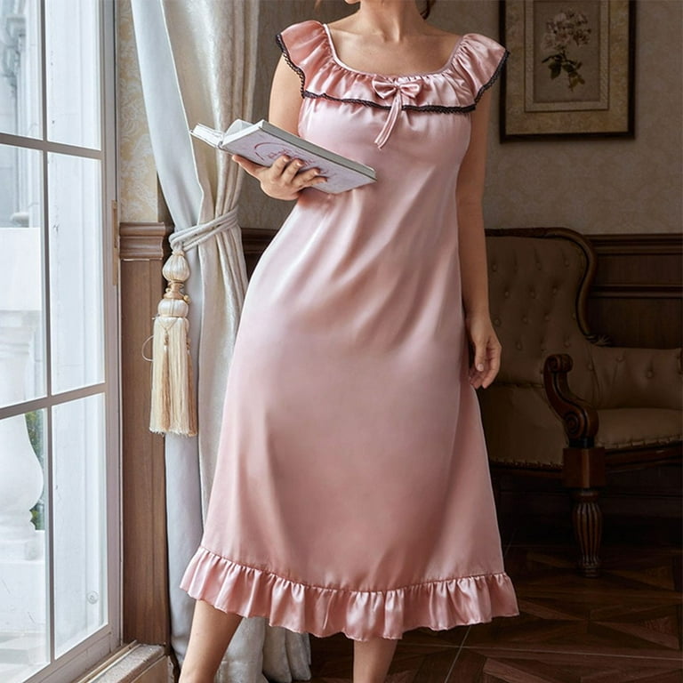 Marbhall Women Lingerie Nightgown Sleepwear Night Dress Chemise Nighty Pink  5XL 