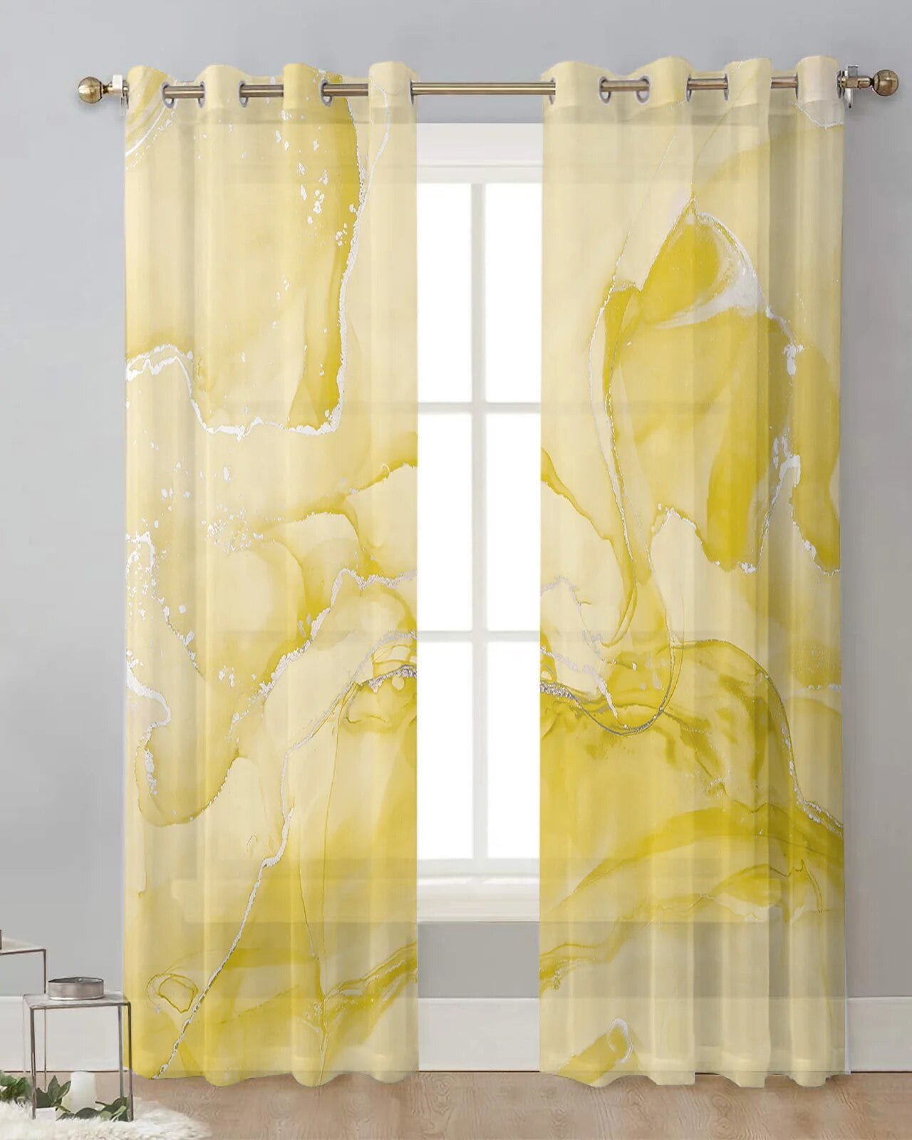 Marbl Simple Gradient Yellow Bedroom Sheer Window Curtains Living Room ...