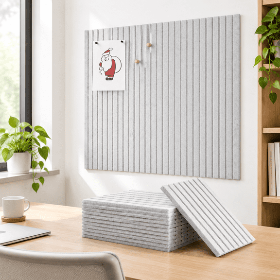 Marble 12-Pack Square Acoustic Wall Panels Slatted Design Cork Alternative