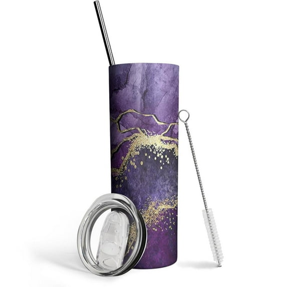 Marble 20 Oz Skinny Tumbler with Lid and Straw - Insulated Water Bottle- Insulated Travel Coffee Mug
