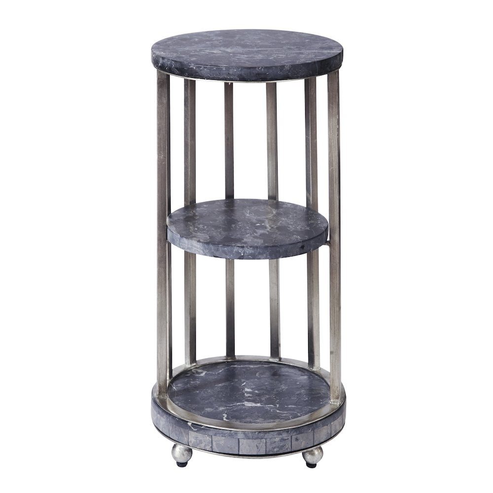 Gray Marble and Metal 3-Tier Round Spot Table