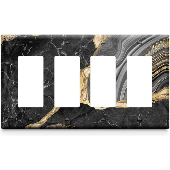 Marble 4-Gang Light Switch Cover Outlet Covers Wall Plate Electrical Receptacle Switchplate Decorate Plug Cover For Living Room Bathroom Bedroom Kitchen 8.2x4.4 Inches
