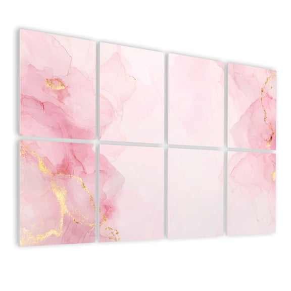 Marble 8 Pack Art Acoustic Panels Sound Absorbing Blush pink watercolor fluid painting rose golden marble Spring Decorative Soundproof Wall Panels Self Adhesive for Nursery Game Room Bedroom 48"x32"