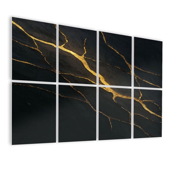 Marble 8 Pack Art Acoustic Panels Sound Absorbing Luxury Black Gold Marble texture Panoramic Marbling texture Decorative Soundproof Wall Panels Self Adhesive for Nursery Game Room Bedroom 48"x32"