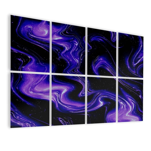 Marble 8 Pack Art Acoustic Panels Sound Absorbing Marble Blue Ultra Violet Black Abstract Neon Purple Wave Gradient Decorative Soundproof Wall Panels Self Adhesive for Nursery Game Room 48"x32"