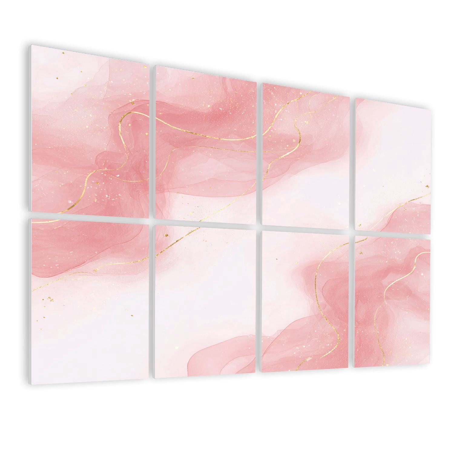 Marble 8 Pack Art Acoustic Panels Sound Absorbing Rose pink liquid watercolor golden dots Dusty blush marble alcohol ink Decorative Soundproof Wall Panels Self Adhesive for Nursery Game Room 48"x32"