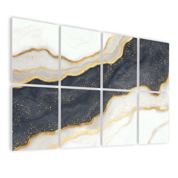 Marble 8 Pack Art Acoustic Panels Sound Absorbing abstract texture black white marble gold veins marbling fashionable Decorative Soundproof Wall Panels Self Adhesive for Nursery Game Room 48"x32"