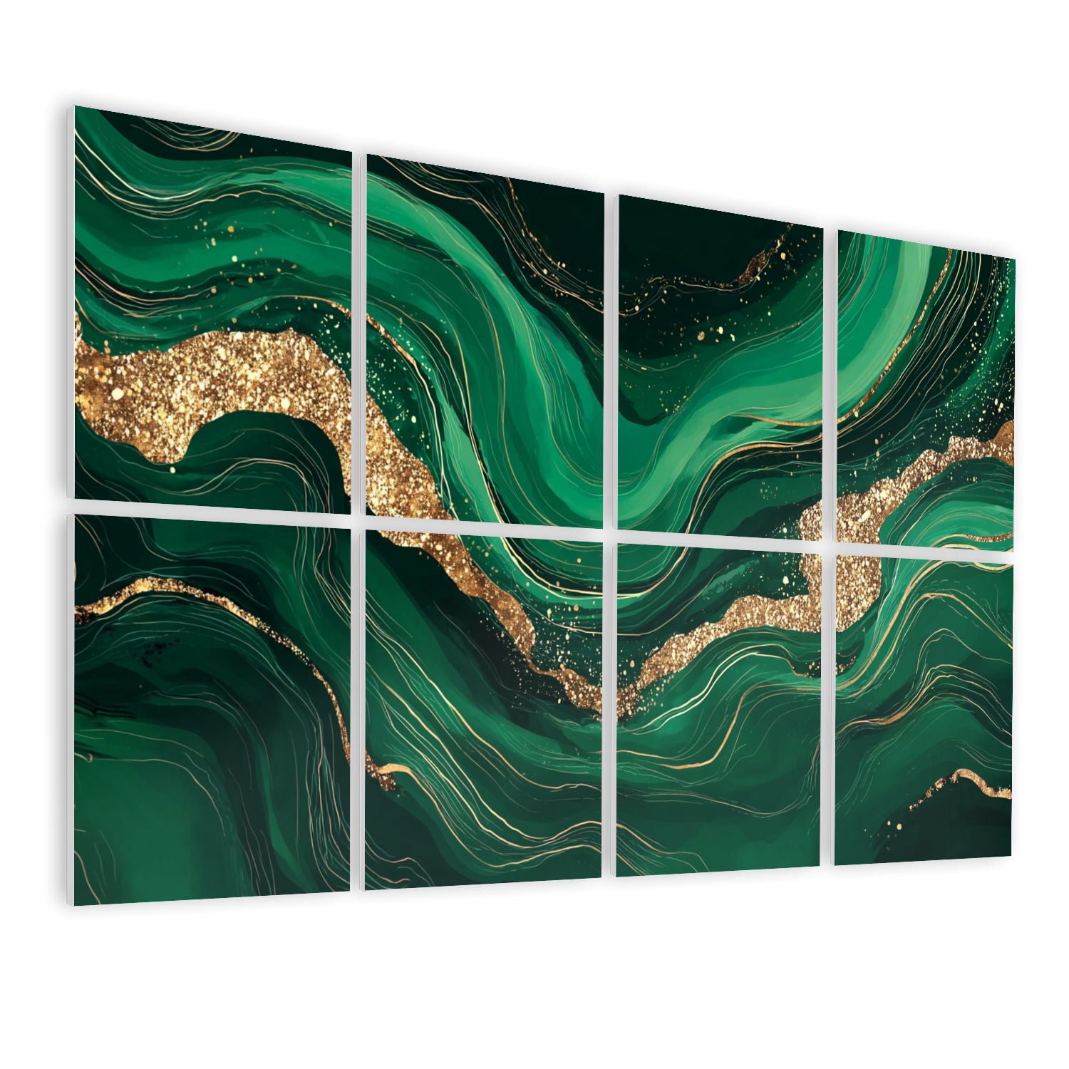 Marble 8 Pack Art Acoustic Panels Sound Absorbing luxury Green marble gold texture Dark green emerald marbling Decorative Soundproof Wall Panels Self Adhesive for Nursery Game Room Bedroom 48"x32"