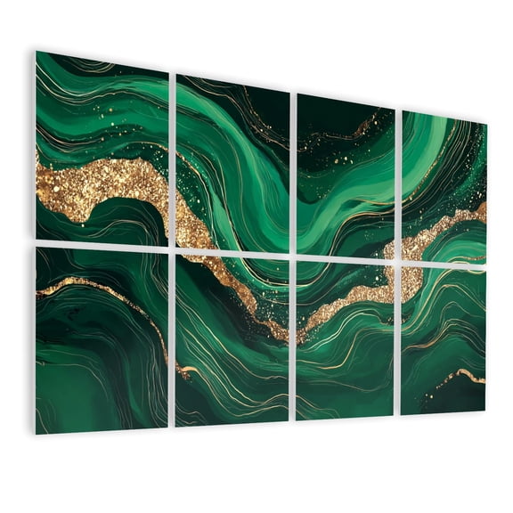 Marble 8 Pack Art Acoustic Panels Sound Absorbing luxury Green marble gold texture Dark green emerald marbling Decorative Soundproof Wall Panels Self Adhesive for Nursery Game Room Bedroom 48"x32"
