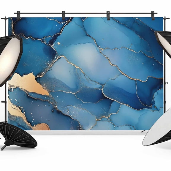 Marble Abstract Backdrop for Photography, Cracks Texture Modern Art Dark Blue Golden Photo Backdrop Portrait Background Party Banner Photo Backgrounds for Studio Booth Props, 7x5ft