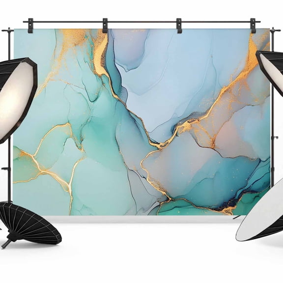 Marble Abstract Backdrop for Photography, Modern Teal Green Gold Textured Stone Photo Backdrop Portrait Background Party Banner Photo Backgrounds for Studio Booth Props, 7x5ft