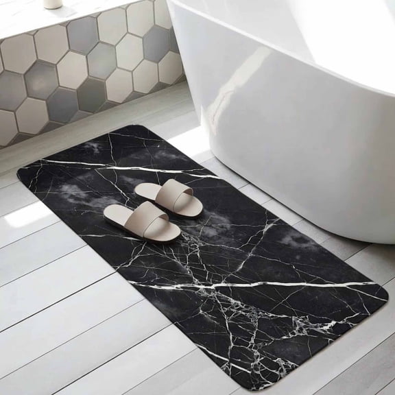 Marble Abstract Bathroom Runner Rugs Non Slip Washable Absorbent Narrow Long Bath Mat Black Grey Cracked Modern Ink Runner Rugs for Kitchen Hallway Bedroom Laundry Study Room 19.7"x63"