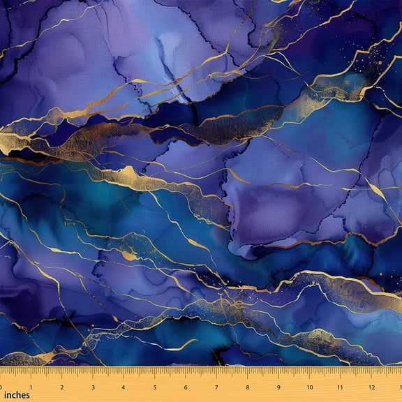 Marble Abstract Fabric By The Yard,Blue Purple Ombre Upholstery Fabric,Watercolor Decorative Fabric,Marble Texture Indoor Outdoor Fabric,Metallic Geometric Lines Waterproof Fabric,1 Yard