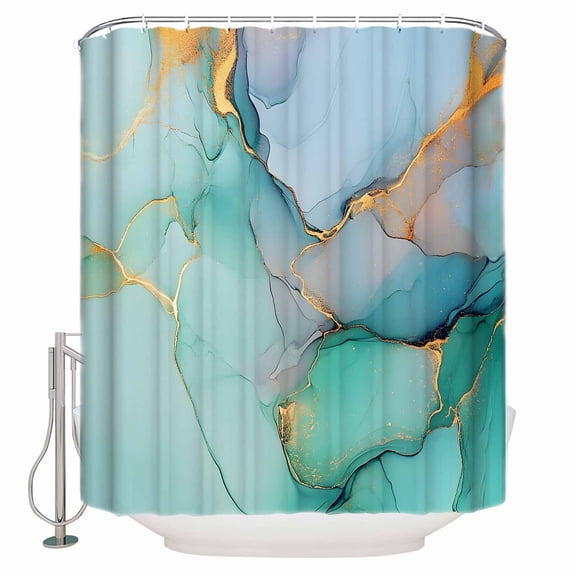 Marble Abstract Shower Curtain Set ,Waterproof Fabric Shower Curtains Modern Teal Green Gold Textured Stone Shower Curtains for Bathroom,Bathroom Decor 72"x72"