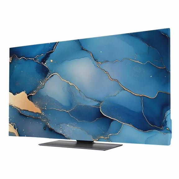 Marble Abstract TV Dust Cover 40 Inch, Cracks Texture Modern Art Dark Blue Golden Computer Monitor Cover Dustproof Stretchable Indoor TV Screen Protector for LED LCD Universal Monitors