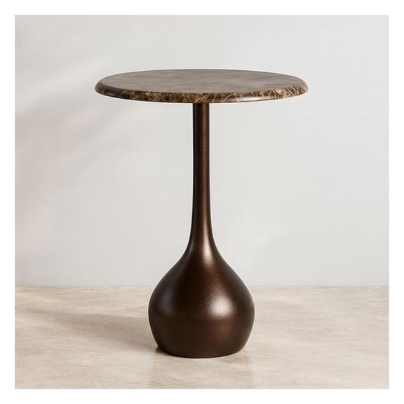 Marble Accent End Table for Home Decor - Decorative Small Table Stand for Bedroom Night Stand, Bedside, and Living Room Decor - Modern Side or Drink Table for Small Spaces - 20", Brown &