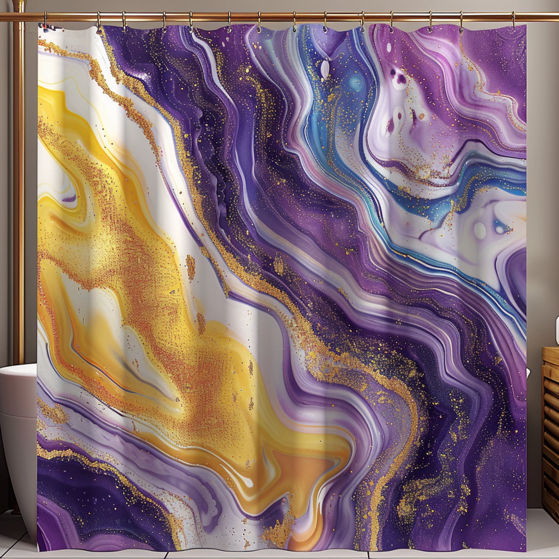 Marble Agate Shower Curtain Purple and Yellow Bathroom Decor