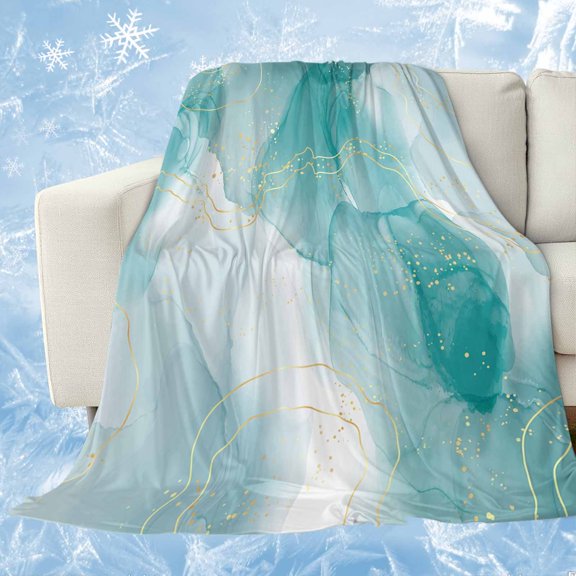 Marble Aqua Cooling Blanket for Hot Sleepers,Soft Cool Summer Blanket for Night Sweats,Gradient Gold Aesthetics Abstract Minimalist Art Lightweight Ice Silk Sofa Throw Blankets All Season 30"x40"