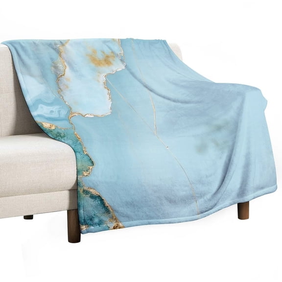 Marble Aqua Gold Vein Art Blanket Soft Throw Warm Lightweight Plush Blanket for Couch Bed Sofa
