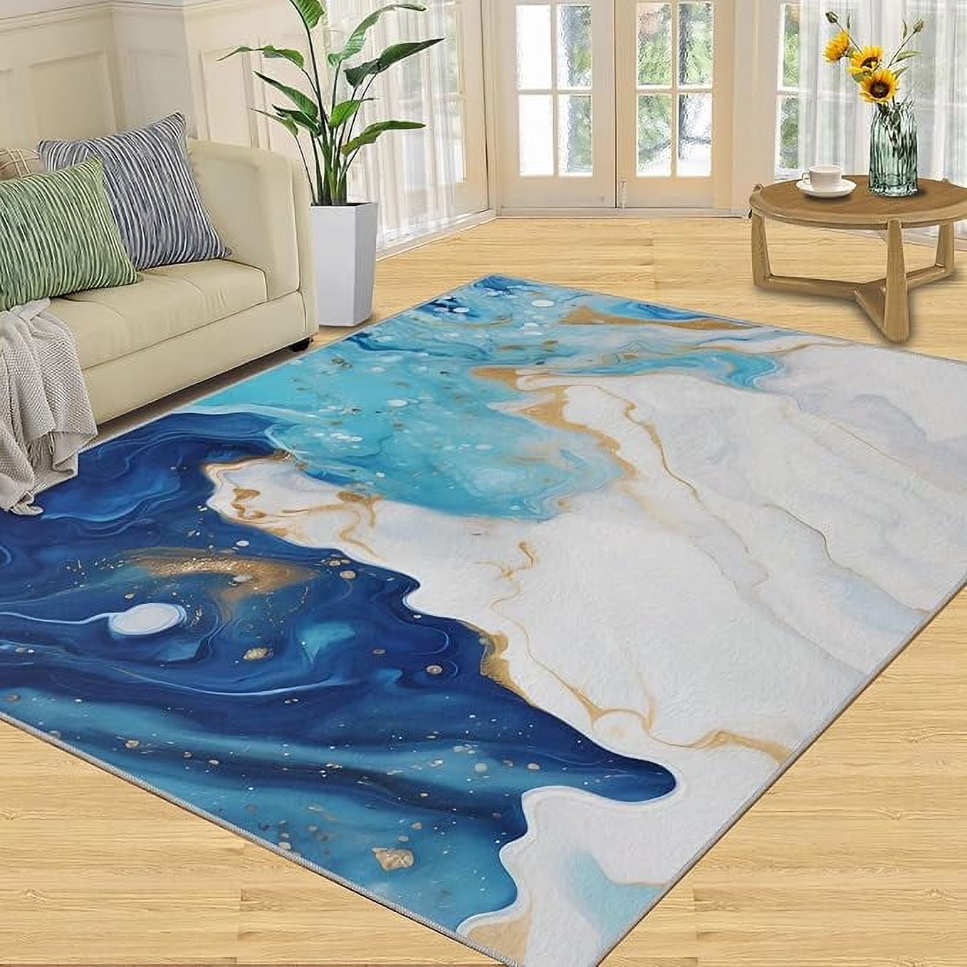 Marble Area Rug Living Room Rugs Soft Washable Farmhouse Neutral Indoor ...
