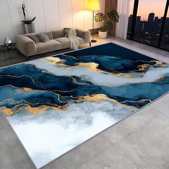 Marble Area Rug for Bedroom Abstract Marble Rug, Modern Luxury Carpet Washable Anti-Slip Floor Mat for Living Room Hardwood Floors 4 x 5ft