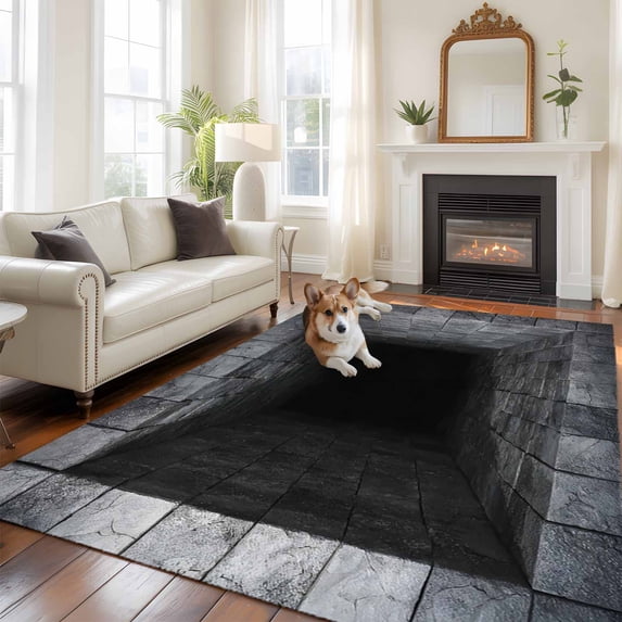 Marble Area Rugs 5x7 ft 3D Abstract Mystery Grey Marble Washable Rug Non Slip Indoor Carpet Absorbent Floor Mat for Living Room Bedroom Dining Room