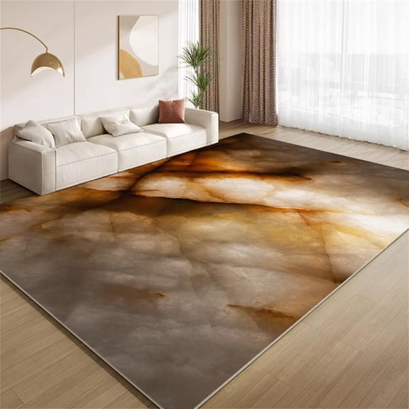 Marble Area Rugs, Brown Grunge Cracked Design Carpet, Washable Non Slip Low Pile Soft Rug for Living Room Bedroom Study Decor Mat 5ftx8ft