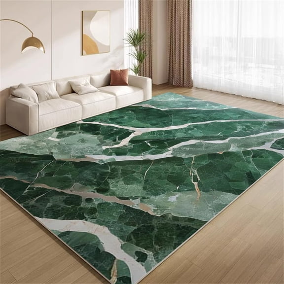 Marble Area Rugs, Green Cracked Emerald Design Carpet, Washable Non Slip Low Pile Soft Rug for Living Room Bedroom Study Decor Mat 2ftx3ft
