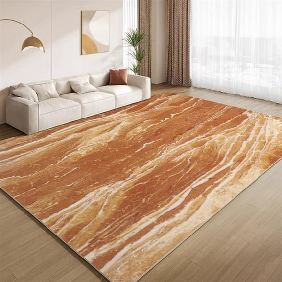 Marble Area Rugs, Orange Brown Fluid Texture Carpet, Washable Non Slip Low Pile Soft Rug for Living Room Bedroom Study Decor Mat 3ftx5ft